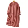 Tiro real 2026 Otoño Nuevo Vestido de Manga Larga Suelto con Cuello Redondo Estilo Artístico Retro de Longitud Media Informal Falda de Color Sólido