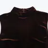 2025 Comercio Exterior Transfronterizo Estilo Europeo y Americano Venta al por Mayor Combinación de Colores de Verano Vestido de Terciopelo con Encaje de Cintura Grande