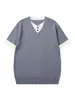 YWFG Marca da Moda 324G Estilo Coreano Bloco de Cores Leve Versátil 2026 Nova Chegada Primavera Tendência Nacional Solta Gola V Manga Curta Camiseta