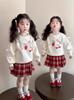 Conjunto de suéter de primavera para meninas 2025 novo estilo ocidental infantil moda primavera para bebês JK saia plissada conjunto de duas peças