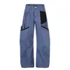 Pantalones Cargo Funcionales de Bolsillo Grande para Hombre, Moda Urbana, Estilo Vintage, Bloques de Color, Diseño Irregular con Pliegues, Pantalones Casuales Curvos