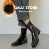 Botas Martin~Estilo francês simples bico quadrado salto médio cano curto botas finas moda retrô casual versátil zíper traseiro botinhas.