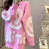 Suéter Suelto Osaka para Mujer, Moda Otoño e Invierno, Jersey Versátil, Top de Punto de Cuello Redondo con Cara Sonriente de Longitud Media