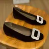 Zapatos de Salón de Corte Bajo con Aumento de Altura, Zapatos Planos de Gamuza para Mujer con Hebilla Cuadrada, Zapatos Versátiles de Moda, Nuevo Punta Cuadrada Pequeña con Pedrería