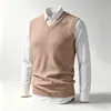 Chaleco de punto sin mangas con cuello en V para hombre de otoño e invierno, suéter cálido, capa interior de color liso, chaleco de lana, camiseta básica