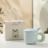 Caneca de leite-fufu para dropshipping com tampa e colher, caneca de café de cerâmica fofa de alto valor para meninas, adequada para casais e uso no escritório