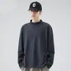 Camada base de algodão puro estilo americano ins gola alta meia-manga masculina primavera e outono 2026 nova camiseta branca de manga comprida top versátil