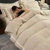 Conjunto de Quatro Peças Inverno Classe A Estilo Levemente Luxuoso Todo Fosco Esculpido Leite Fleece Cobertor Quente Espesso Lençol de Cama Roupa de Cama