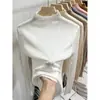 Tejido de punto blanco de cuello medio alto para mujer Estilo Otoño/Invierno Elegante Hueco Ajustado Suéter Capa base corta