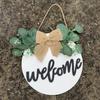 Decoración rústica de hola para puerta principal etiqueta redonda de bienvenida de madera sin terminar letrero de placa de puerta colgante de madera