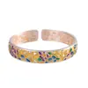 Pulseira de Prata Estilo Chinês Vintage com Esmalte e Design Floral Dourado, Prata Pura 999.9