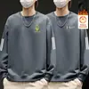 Envio RápidoMoletom Masculino Gola Redonda com Forro de Fleece, Novo Outono/Inverno Caimento Solto Manga Longa Pulôver, Camisa Base Casual da Moda