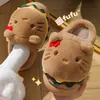 Novas Pantufas de Algodão Gato Hambúrguer 2026 para Mulheres, Outono/Inverno Casa Solado Grosso Pelúcia Quente Fofas Antiderrapantes