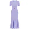 Vestido de punto versátil de manga corta de alta gama para mujer, fresco y dulce, ajustado, estilo cola de pez, largo de seda helada, para oficina