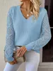 Suéter de punto hueco de manga larga holgado con cuello redondo para mujer, estilo nuevo, europeo y americano, transfronterizo de Amazon 2026