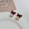 Brincos de Pérola com Laço de Veludo Estilo Retrô Francês Outono e Inverno Explosões Design com Senso de Estilo Celebridade Moda Joia para Orelha