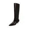 Botas de montar de cuero con estampado de piedra para mujer, botas largas de tubo alto, nuevo estilo otoño e invierno, punta fina, botas slip-on de tacón medio fino, botas altas hasta la rodilla para mujer