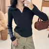 Camisa Polo de Punto Lisa de Manga Larga Estilo Old Money Estilo Coreano para Mujer Nueva Ropa de Otoño Top Base Adelgazante