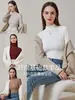 Camiseta Térmica de Gola Alta Dupla Face Personalizada para Mulheres, Outono e Inverno, com Ombros Normais, Forrada com Fleece, Engrossada, Escovada, Camada Interna, Top de Gola Sobreposta, Quente