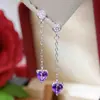 Pendientes de Amatista 2025 Incrustados con Plata S925 Pendientes de Amatista Natural Pendientes Sencillos Sensación de Lujo Ligero Gama Alta Venta al por Mayor