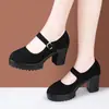 Zapatos de Baile Cuadrado de Cuero Suave Terciopelo para Mujer 2026 Otoño Nuevo Tacones Altos Suela Gruesa Baile Suela Suave Zapatos Individuales para Madre