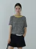 [Oufan] Suéter de Tricô Solto Listrado com Pônei Bordado Estilo Coreano Feminino Verão Gola Redonda Manga Curta 11220