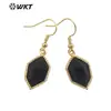 WT-E741 Hexágono Minimalista Piedra Preciosa Latón Encaje de Contorno Colgante Pequeño Pendientes con Gancho para Oreja Esenciales para el Viaje Diario