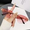 Gafas de Sol Ojo de Gato Europeas y Americanas Nuevas de Corte al Borde sin Montura para Mujer, Sensación de Alta Gama, Letra Metálica, Celebración en Internet, Armazón Pequeño, Gafas de Sol de Moda