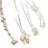 Nuevo Collar de Lujo Ligero con Zirconia Super Flash Chapado en Cobre Oro Real, Moderno y Sencillo con Perla Nácar, Micro-incrustado Francés, Cadena de Clavícula Multicapa