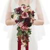 Ramo de Flores Simulado de Mano para Novia, Flor de Seda Rosa Roja Ramo de Atrezzo para Fotografía de Bodas