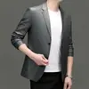 Conjunto de jaqueta de couro masculina, nova jaqueta casual de PU masculina para primavera e outono, terno fino moderno para negócios, moderno e versátil