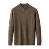 Outono/Inverno 2025 Masculino 100% Lã Fio Fiado Tricô Grosso de 9 Agulhas Pulôver Alana com Gola Meio Zíper
