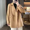 Abrigo de Lana con Botones Estilo Chino para Mujer de Longitud Media Otoño e Invierno Abrigo de Lana Holgado con Solapa de Cuello Alto para Personas Petitas