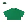 Novo top feminino de cor sólida para o verão, 210g, cropped, caimento justo, com ombros normais, estilo curto, sem botões, algodão puro, manga curta