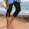 2025 Nuevos Pantalones Capri de Verano Transfronterizos de Cintura Media Elásticos de Color Sólido Ajustados a la Figura Modestos Sexys con Botones Pantalones Casuales para Mujer