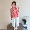 Conjunto de Verão Meninas Hanfu 2026 Novo Estilo Nacional Infantil Traje Tang Menininha Novo Estilo Chinês Sem Mangas Calças Longas de Perna Larga