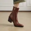 Botines Delgados Silenciosos y Elásticos para Mujer Nuevo Color Maillard Punta Cuadrada Tacón Grueso Tacón Alto Botines Cortos Botas de Moda Versátiles