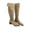 Botas de Montar Gruesas Caqui Elegantes de Tacón Alto hasta la Rodilla para Otoño e Invierno 2026 Botas de Gamuza Botas Largas Botas Arrugadas Calzado para Mujer