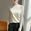 Nuevo top de moda de primavera para mujer con cuello redondo, holgado y elegante, camiseta básica de manga larga con inserciones de malla 2026, elegante