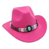 Estilo Étnico Transfronterizo Sombrero Fedora Vaquero Occidental Turquesa Sombrero de Monta Jazz Ala Enrollada Sombrero de Fieltro Sombrero de Sol Artístico Retro