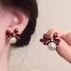 Pendientes Florales Burdeos Retro Estilo Hong Kong Gama Alta 2025 Nuevos Pendientes Franceses de Moda Pendientes Elegantes de Año Nuevo