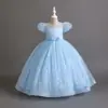 Vestido Largo para Niña Manga Abullonada Vestido Abullonado Vestido de Princesa Anfitrión Pequeño Cumpleaños Vestido de Boda Malla Verano
