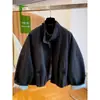 Chaqueta de trabajo estilo británico con cuello mao para mujer, nuevo modelo 2026, gabardina corta casual holgada con forro a rayas
