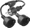 Cable de alimentación impermeable con conector europeo de tres polos, macho y hembra, uno en dos, cable de extensión de tres vías con enchufe europeo alemán, IP44
