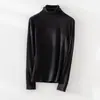 Nova coleção outono e inverno: top base de malha dupla face em fleece, Meiya, acetato e lã para mulheres, corte justo, com gola plissada