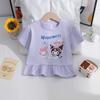 2026 Nuevo Estilo de Verano Estilo Coreano Ropa Infantil Dibujos Animados Manga Corta Moda para Niñas Patchwork Encaje Camiseta Falda Top
