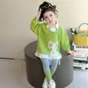 Conjunto de lazo de encaje para niñas estilo coreano, nuevo conjunto de moda de dos piezas para primavera y otoño 2026 para niñas pequeñas