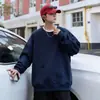 Moletom pesado estilo coreano, unissex, coleção de primavera, gola redonda, com capuz, cor sólida, manga longa, camiseta para usar por baixo estilosa, peça base de caimento solto