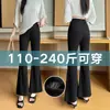 Calça Flare Feminina Plus Size, Verão Cintura Alta Elástica Estilo 100kg, Solta e Fluida Preta Emagrecedora Casual Fina