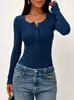 Otoño Invierno 2026 Amazon Wish Nueva Ropa de Mujer Transfronteriza Europea y Americana Camiseta de Manga Larga Color Sólido Botón Temperamento Top Mujer
